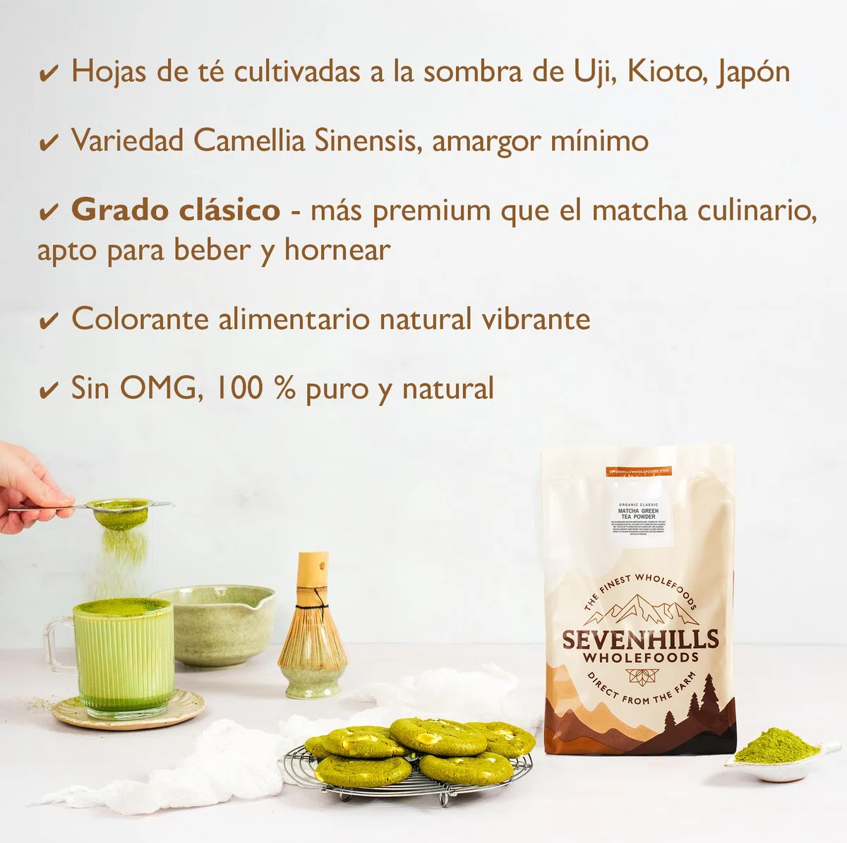 Sevenhills Wholefoods Matcha Té Verde Japonés Clásico Orgánico 200g, en Polvo, de Uji, Kyoto, Japon