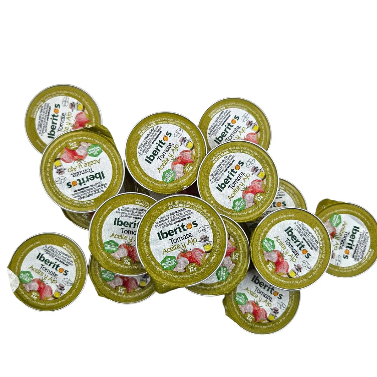 Tomate Natural Rallado con Aceite de Oliva y Ajo Monodosis Iberitos - Expositor con 120 monodosis de 22 gramos - Tomate Rallado con Aceite y Ajo - Especial Hosteleria