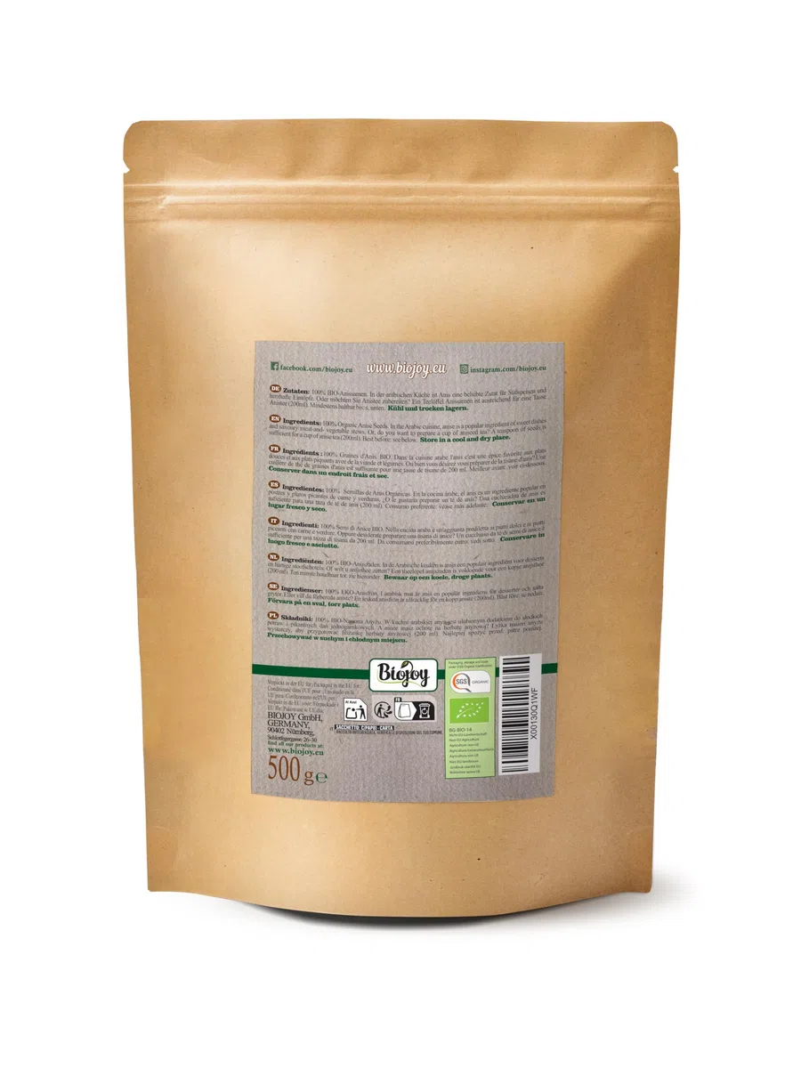 Biojoy Semillas de Anís orgánico (500 g), naturales, sin aditivos (Pimpinella anisum)