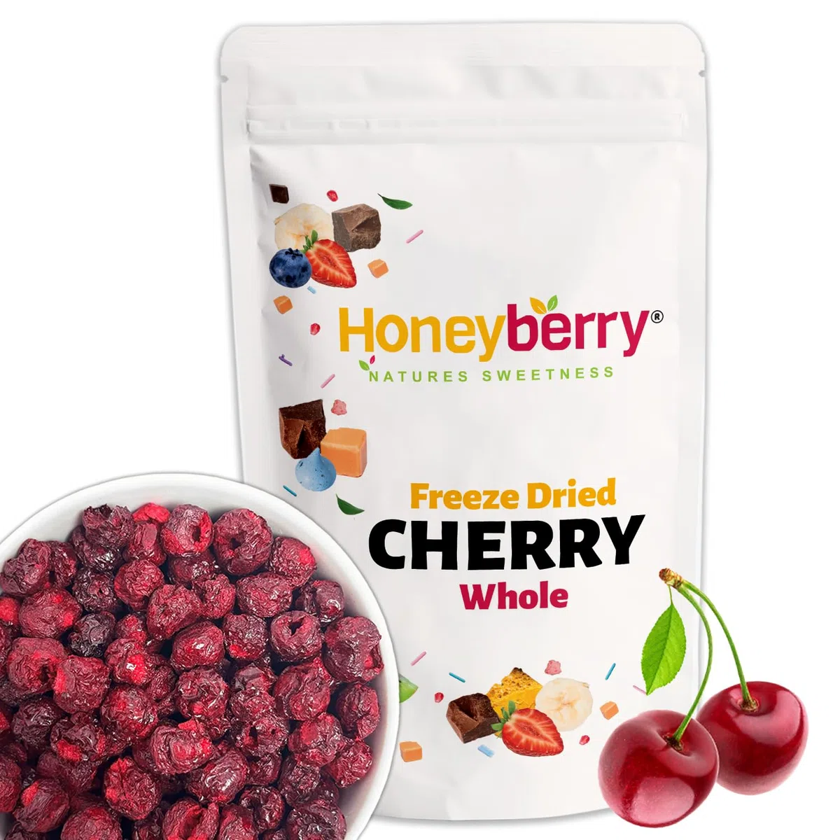 Guindas Liofilizadas Enteras 100g — Cerezas Ácidas Liofilizadas — Fruta Liofilizada sin Azúcar — Cerezas Agrias Deshidratadas — Para Repostería, Decoración, Cocktails, Muesli y Postres