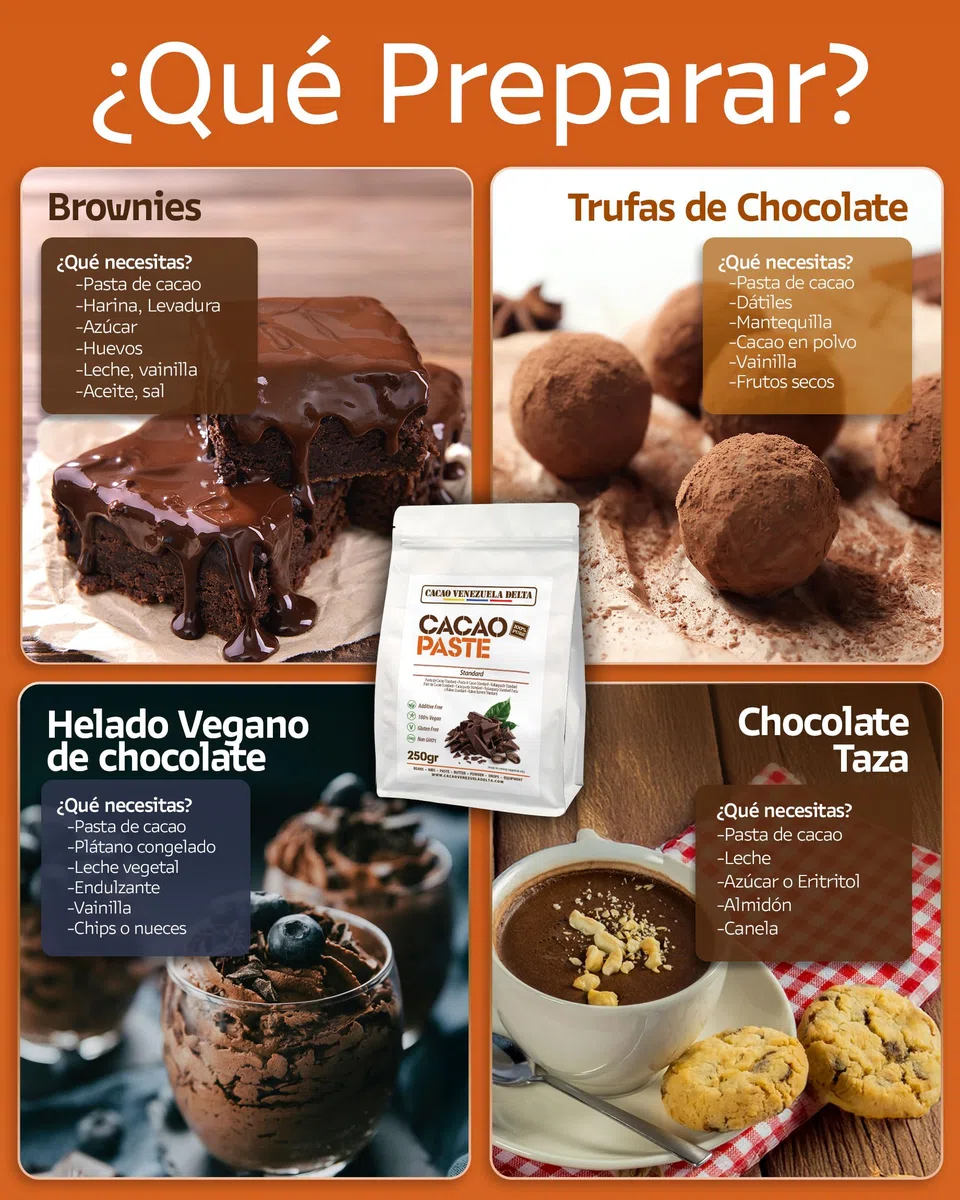 Cacao Venezuela Delta Pasta De Cacao Pura Ceremonial 250g - Chocolate Negro 100% Puro sin Azúcar para Fundir y Reposteria - Masa De Cacao Sin Gluten, Antioxidante, Vegano